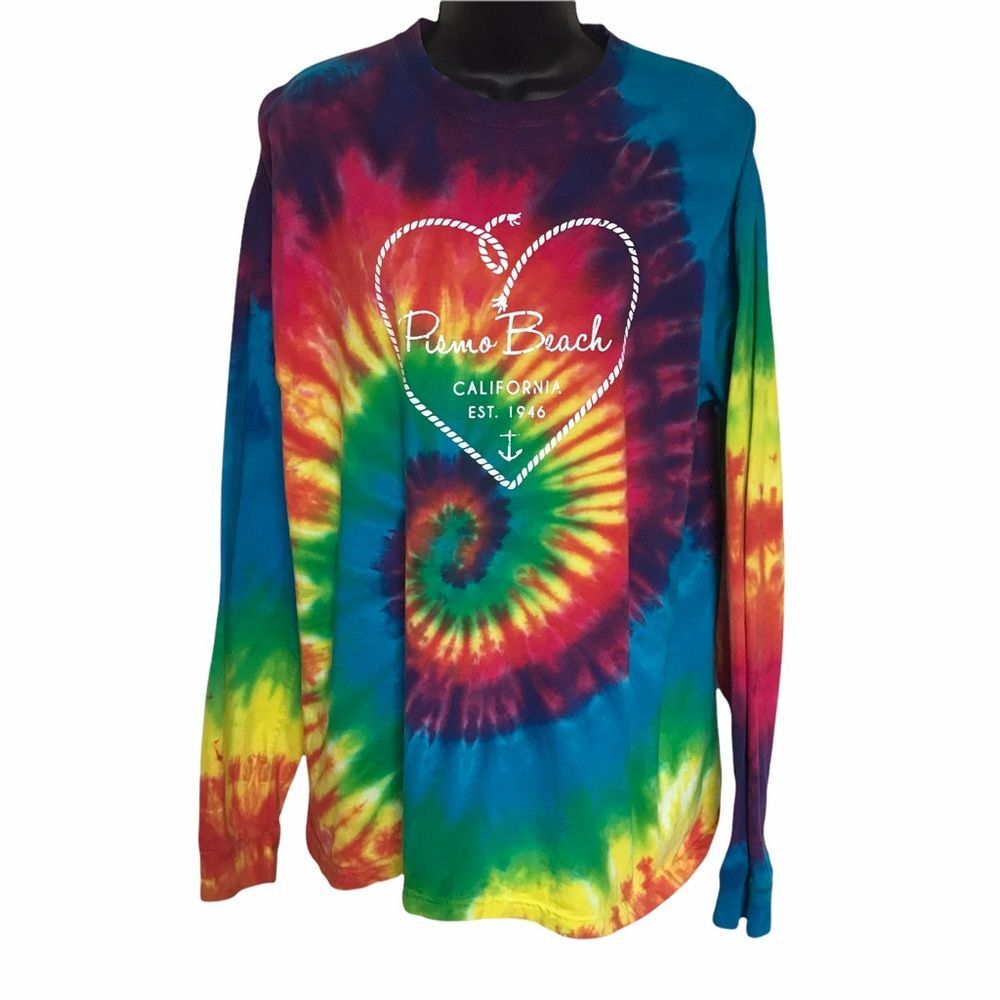 Vintage Tie Dye Pismo Beach Long Sleeve Surfer Tee Sz L